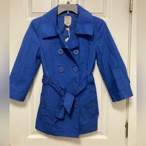 Tulle Anthropologie New Royal Blue Double Breasted Peacoat Long Sleeve Jacket